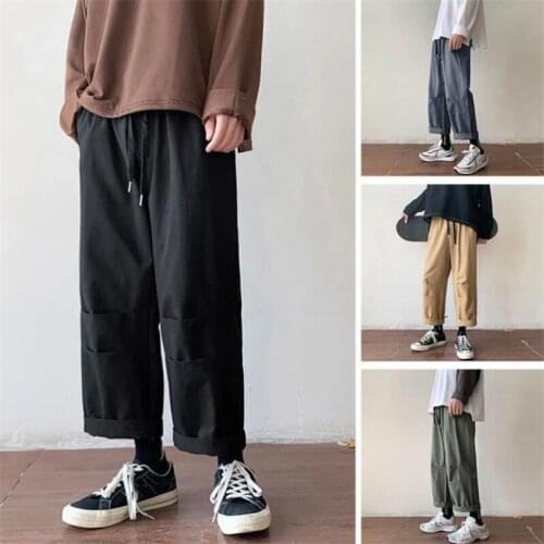Fashion Wild Men Overalls Spring Autumn Pocket Trousers Straight Solid Color Loose Pants Korean Style Cargo Pants Male