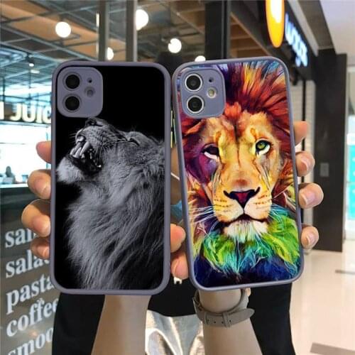 Phone Case For iPhone 12 11 Mini Pro XR XS Max 7 8 Plus X Big Lion On Stone Snow Matte transparent Gray Cover