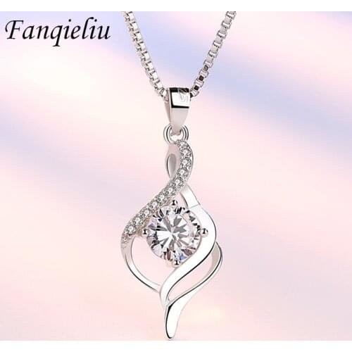 Fanqieliu Luxury Crystal Jewelry Engagement Gift For Girl Solid 925 Sterling Silver Pendant Necklace For Women Chokers FQL21127