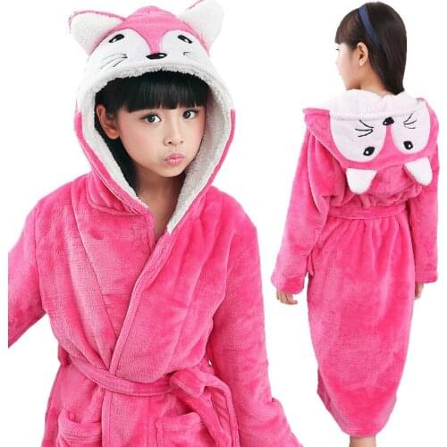 Cute girl bathrobe animal cosplay fox rabbit hooded flannel bathrobe for 3-12years girls kids home bedroom robe sleepwear