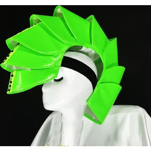 Nightclub Bar Fluorescent Headdress Armor Hood Props Female Singer DJ Stage Headwear Party Halloween Cosplay Accessories DWY3471