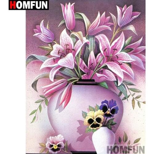 HOMFUN Full Square/Round Drill 5D DIY Diamond Painting "Pink flower" 3D Embroidery Cross Stitch 5D Home Decor Gift A17269