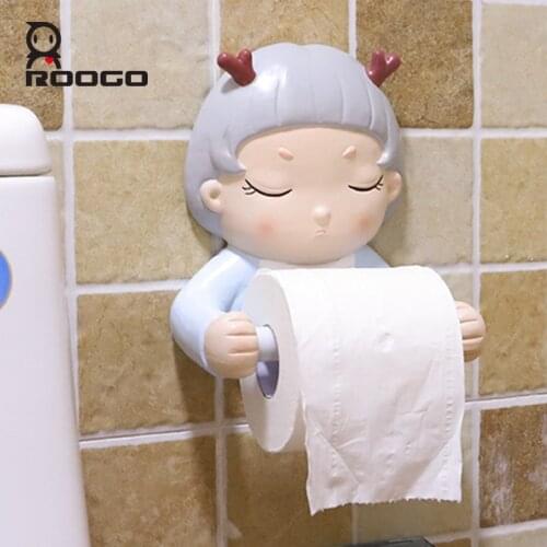 Roogo Ceramic Paper Holder Toilet Cartoon Dream Girl Bathroom Decorative Paper Dispenser Creative Towel Toilet Paper Home Decor