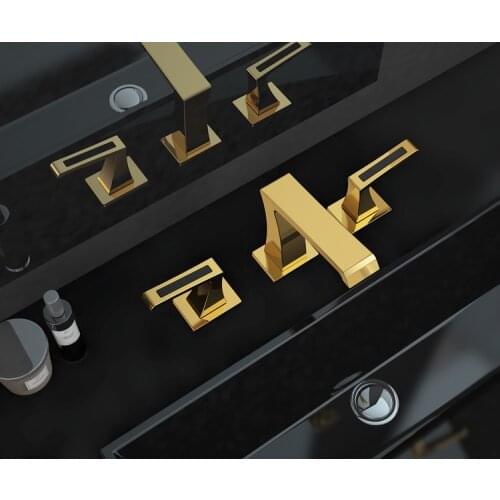 Free ship TI-PVD GOLD 8" Widespread Ceramic Valve Three Holes 3 Pcs lavatory Bathroom Sink Faucet Mixer tap deck mounted New