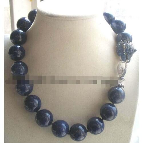 Beautiful lapis lazuli round 14mm leopard clasp necklace 18" nature