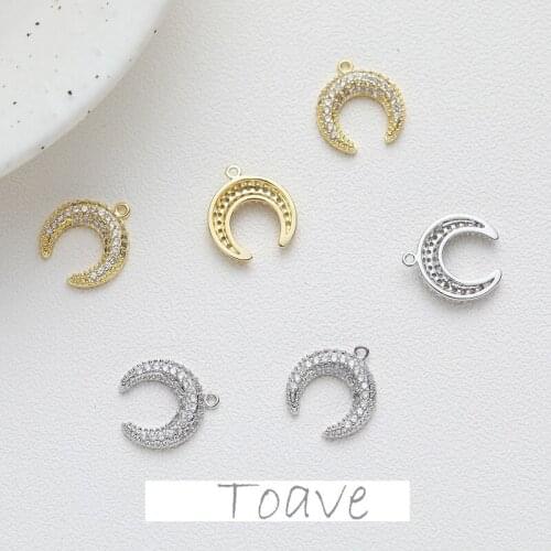 14K electroplating crescent inlaid zircon water drop pendant diy necklace hand earring copper accessory material