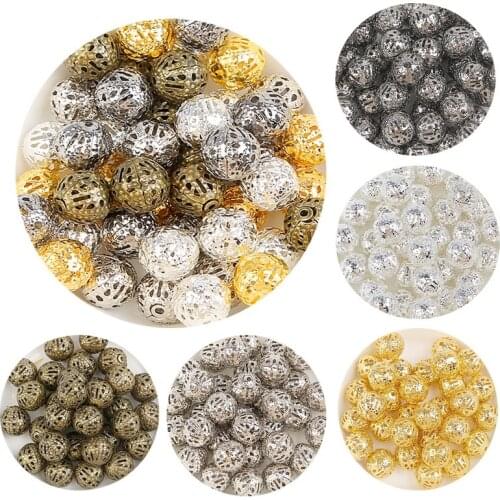 4 6 8 10 12mm Hollow Ball Filigree Charms Flower Metal Loose Spacer Beads for DIY Jewelry Making Accessories Findings