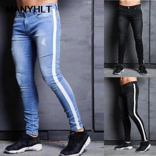 European And American Fashion Mens Feet Jeans Mens New Trend Knee Holes Denim Feet Pants Casual Sports Pants Mens Tracksuit