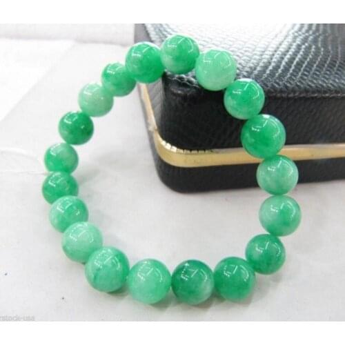 Fashion jewelry BLESSING Chinese Green Jades 10mm Beads elastic Bracelet (no box)