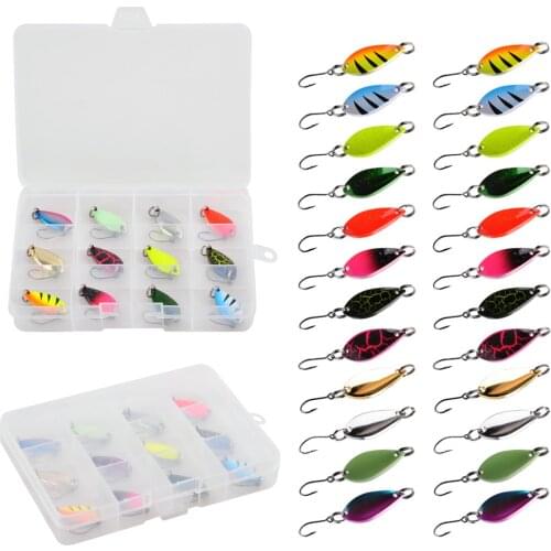 24Pcs/12Pcs Fishing Spoon Lure Set 5g Metal Trout Lures with Single Hook Casting Bass Jig bait Spoon Fishing lure kit