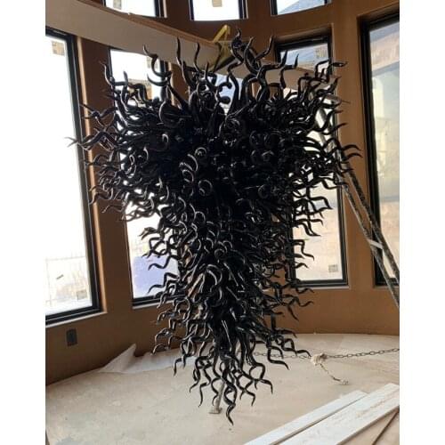New Black Chandelier Glass Indoor Lighting Hand Blown LED Murano Glass Chandelier Light for Living Room Bedroom Hall