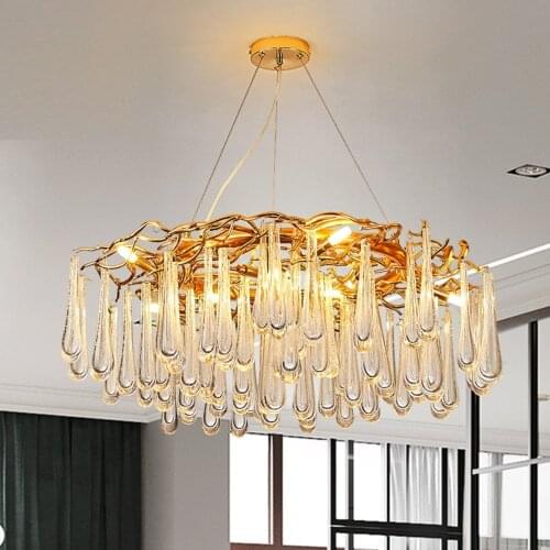 New modern crystal lamp round gold aluminum branch lamp living room room decoration chandelier French hotel engineering lamp