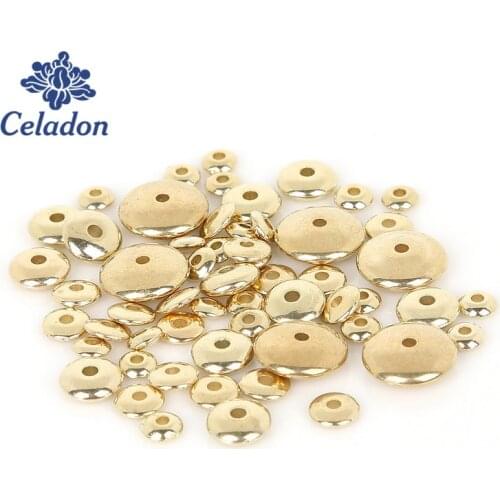 New Arrival 100-500pcs CCB Plastic Beads KC Gold/Rhodium Flat Round Acrylic Loose Spacer Beads for DIY Jewelry Findings Making