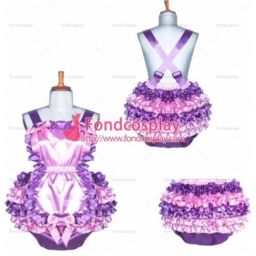 Fondcosplay adult sexy cross dressing sissy maid short baby lilac pink satin Romper jumpsuits panties Unisex tailor-made[G3905]