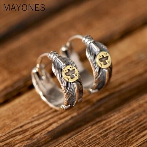 S925 Silver Eagle Feather Stud Earrings For Men And Women Trend Hip Hop Personality Creative Leaves Earrings Couple Earrings