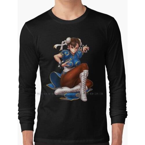Chun-Li Long Sleeve T Shirt 100% Pure Cotton Big Size Chun Li Anime Girls Fighter Pose