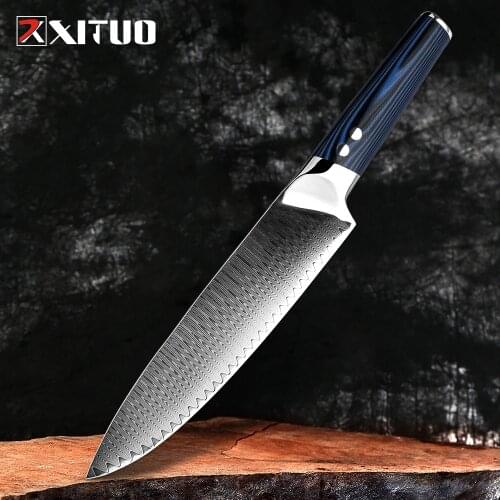 XITUO 8" inch Professional Chef Knives 67 Layers Japanese VG-10 Damascus Steel Kitchen Knife Forged Santoku Cleaver Kitchen Tool