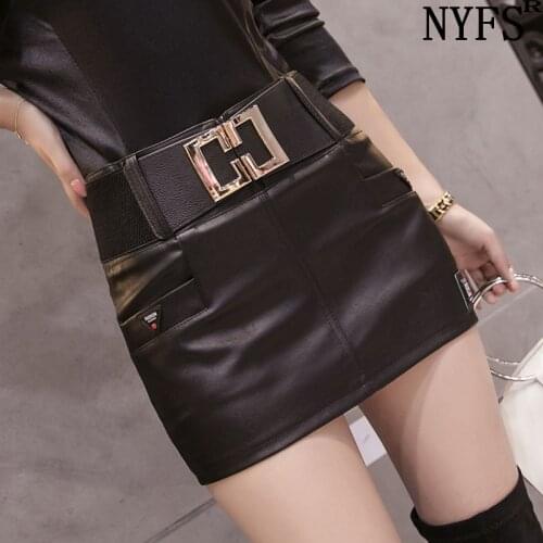 NYFS 2021 New Autumn Winter Womens skirts Super fire show thin Slim Hip PU leather skirt Hip mujer faldas S-XL Size(send belt)
