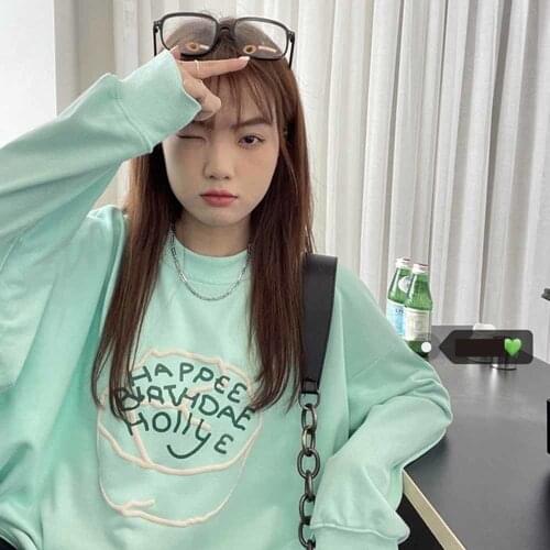 Letter Embroidery Crewneck Sweatshirt Women Winter Tops Oversized Cool Girls Streetwear New Korean Fashion Pullover Casual