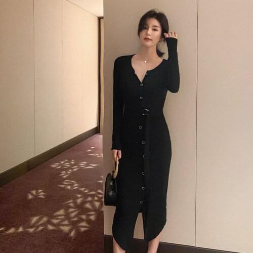 Spring Autumn Bodycon Knitting Party Dress Women Sexy Dress Ladies Club Deep V-neck Split Long Tight Dress Female Wrap Vestidos