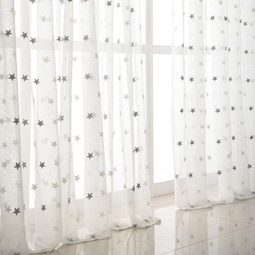 Star Embroidered Sheer Curtains For Bedroom Kids Children Pastoral Countryside Bay Window Grey Voile Drapes Tende wp159C