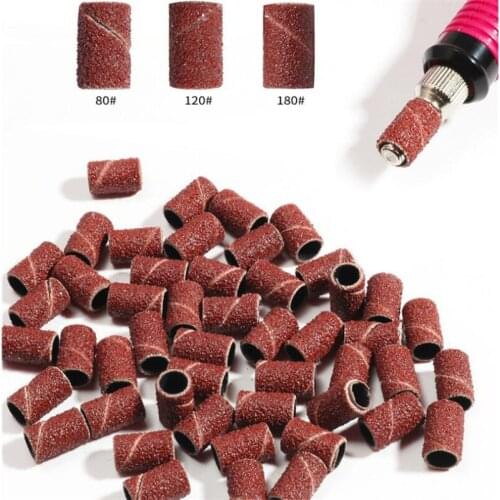 100pcs Sanding Cap Bands For Electric Manicure Machine 180/120/80 Grit Nail Drill Grinding Bit Files Pedicure Tool Set