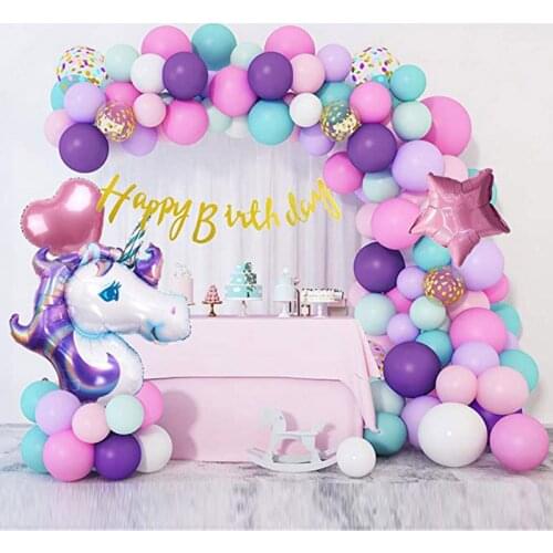 107pcs/set Unicorn Balloon Birthday Party Supplies Purple Pink Confetti Balloons Kid Baby Shower Party Decoration Purple Unicorn