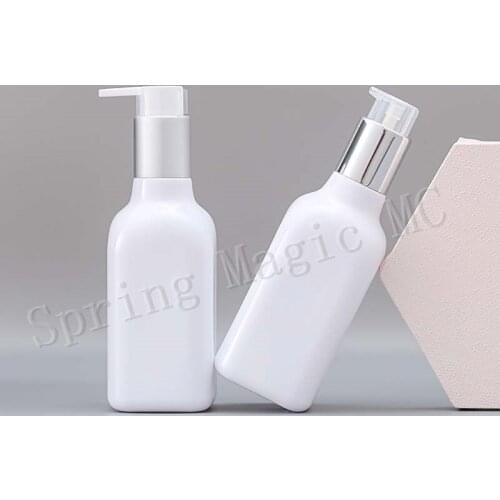 200ML WHITE PET Plastic Bottle With Matt/Shiny Silver Lotion pump,Empty Cosmetic Containers,Cleansing/shower gel/Shampoo Case