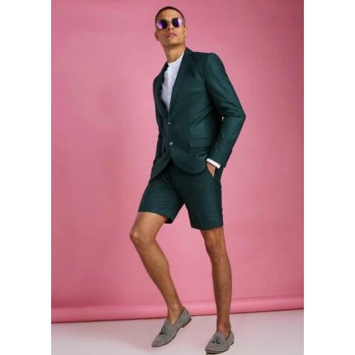 2021 Casual Summer Green Wedding Tuxedos Beach Wedding Suits For Men Short Groom Wear Formal Dinner Prom Party Blazer Suits