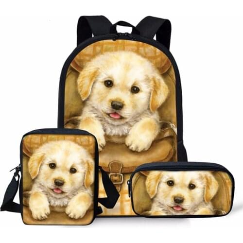 Cute Puggy Print for Kindergarten Student School Backpack for Boy and Girl Premary Bookpack with Lunch Bags 3pcs Sets Daypack