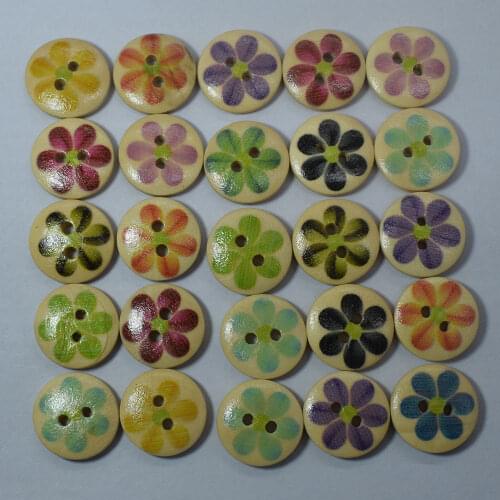 50PCS Natural Flowers Pattern Scrapbooking Round 2 Holes Wooden Sewing Buttons for Clothing Patchwork DIY Craft Christmas Button