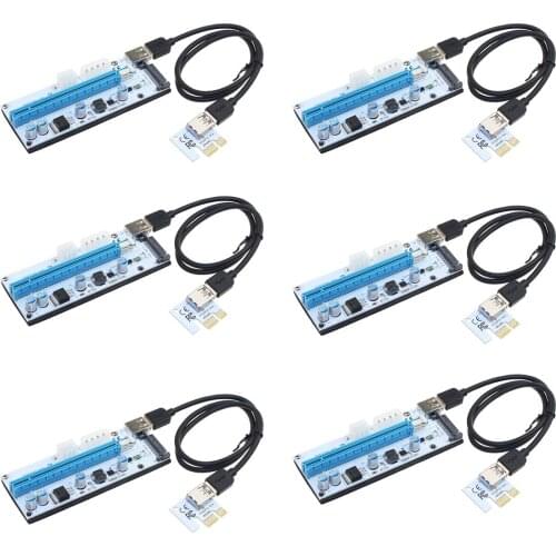 6PCS VER008S 3 in 1 Molex 4Pin SATA 6PIN PCIE PCI-E PCI Express Riser Card 1x to 16x USB 3.0 Cable For Mining Bitcoin Miner