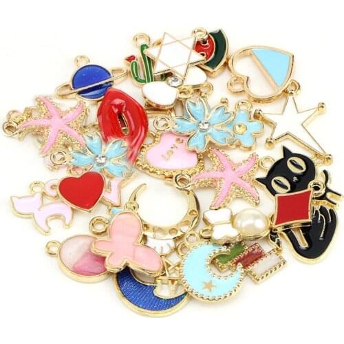 60Pcs/Set Enamel Mixed Animal Fruit Charms Pendant DIY Necklace Jewelry Making