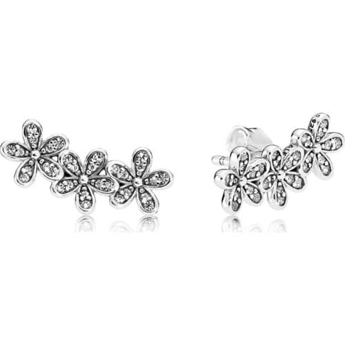 Free Shipping Authentic 925 Sterling Silver Daisy Flower Stud Earrings For Women DIY Jewelry S925 Original Earring