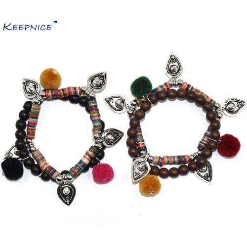 Bohemia Ethnic Friendship Bracelet Colorful Pompoms Bracelets Rosary Beaded Bangle Bracelets