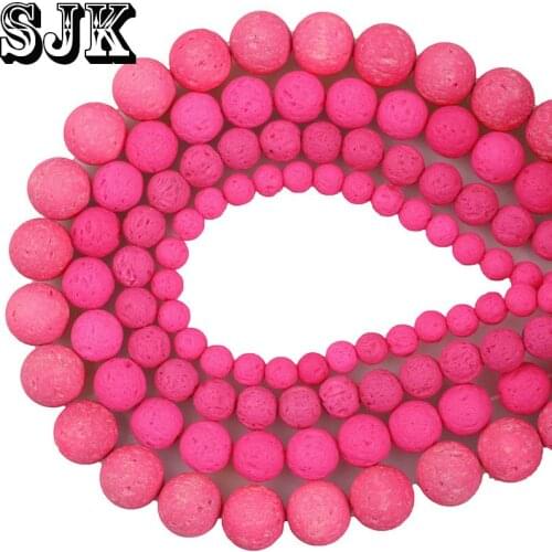 Natural Lava Stone Beads Rose Red Volcanic Dyed Stone Round Loose Beads 6 8 10 12 mm Diy Bracelet Jewelry Making Parts Wholesale