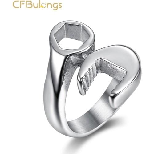 Fashion Hip Hop Mechanic Wrench Men Rings Gothic Stainless Steel Heavy Metal Punk Mens Jewelry