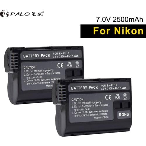 PALO digital battery 2pcs EN-EL15 ENEL15 bateria Full Decoded 2500mAh camera Battery for Nikon D7100 D750 D850 D600 D7200 D810A