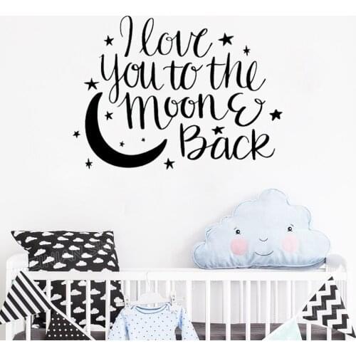 Baby Nursery Wall Stickers Love Quote Decal I Love You To The Moon And Back Removable Home Decor Bedroom Kids Room Murals Z758