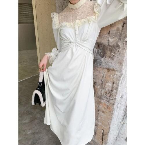 Elegant Temperament Lace Patchwork Black And White Dress 2021 Ladies Chic Party Long Dress