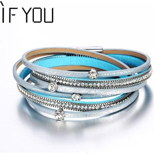 IF YOU New Design Crystal Beads Leather Bracelet Multiple Layers Charms Bracelets For Men Fashion Statement Jewelry Gifts
