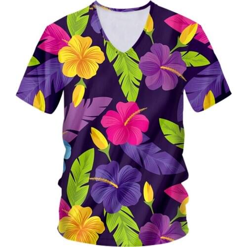 IFPD EU Size 3d Printed T Shirt Fashion Hot Sale Color Flower Printing Men V-Neck T-shirt Unisex Harajuku Short Sleeve Tees Tops
