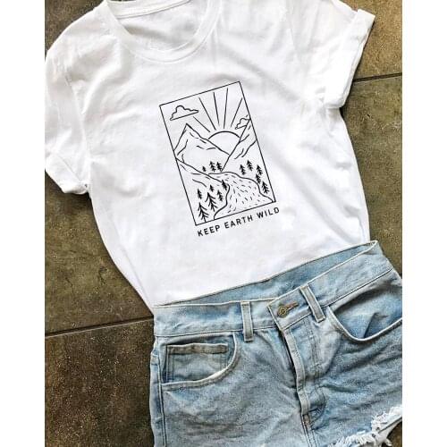Keep Earth Wild T-Shirt Funny Stylish Letter Vintage Tee Casual Grunge Women forest Sunshine Clothing Trendy Outfits quote tops