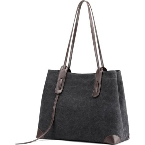 Canvas Bags For Women 2021 Brand Solid Color Shoulder Bag Large Womens Bag Casual Tote Black Purses And Handbags Sac Female Bag