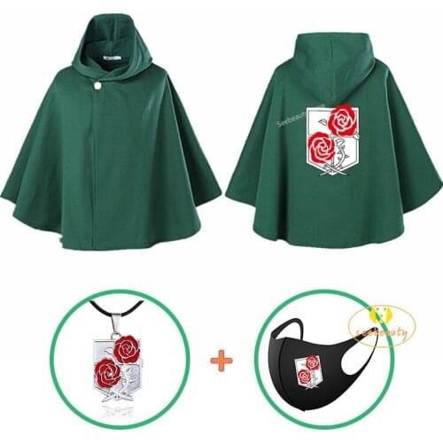 3 PCS Attack on Titan Garrison Anime Rose Cloak Chuton Heidan Necklace Shingeki No Kyojin Anka Rico Orvud Cosplay Costume Cape