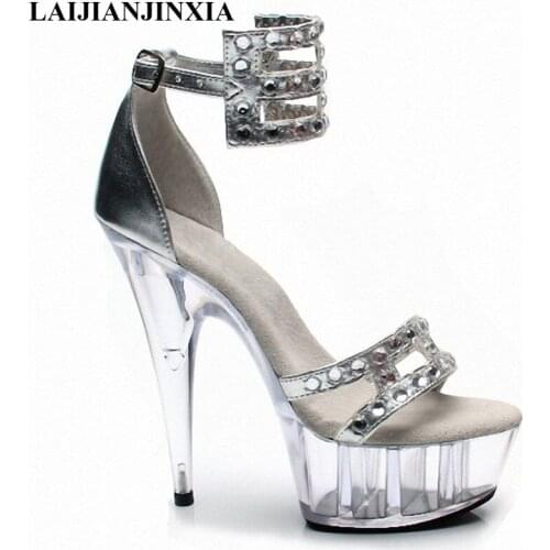 LAIJIANJINXIA New Women 15cm High Heels Nightclub Sandals Strap Clear Platform Shoes Dancing Shoes Open Toe Platform Party Shoes
