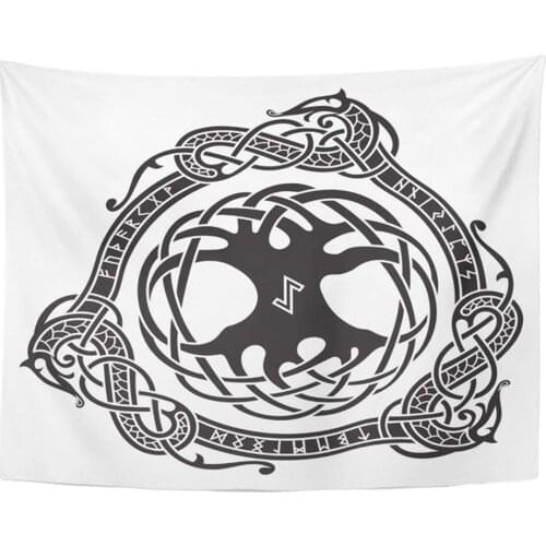 Mandala Norse Yggdrasil Scandinavian Design The Tree in Nordic Pattern Viking Ancient Battle Decor Wall Hanging Tapestry