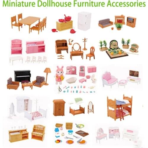 DIY Dollhouse Miniature Furniture Toys Set Forest Family Kids Girls Pretend Play Furniture Toys Gift for Christmas Birthday