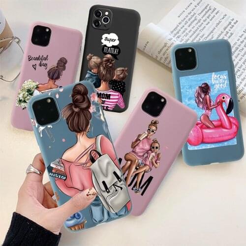 Super Mum Baby Soft Phone Case For iPhone 11 XS XR X Case For iPhone 7 8 Plus SE 2020 12 pro Max case Nake Pink Lake Blue Black