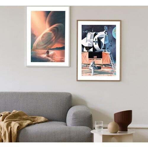 Cartoon Poster Astronaut Canvas Painting Planet Travel Art Print Poster Comic Style Wall Picture for Living Room Home Decor